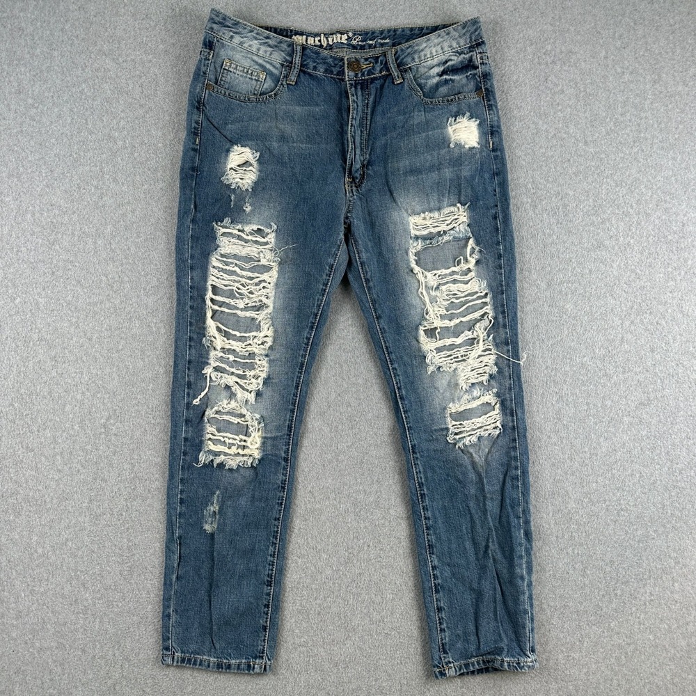 Machine Jeans Women 13 Blue Nouvelle‎ Mode Distressed Ripped Denim Straight Leg